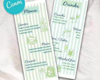 Editable Wedding Menu Template | Dinner & Drinks | Canva Design | Instant Download | Modern Illustrations