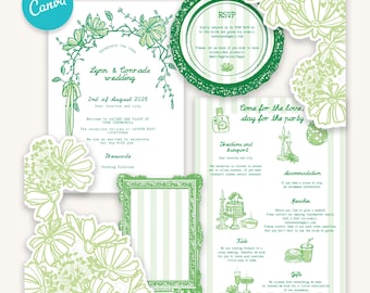 Whimsical Floral Wedding Invitation Template | Editable Canva Design (Digital Download)