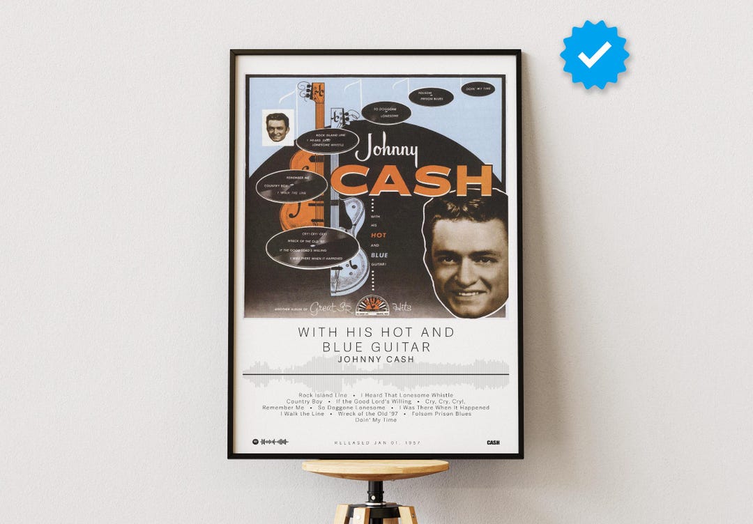 Johnny Cash Poster | With His Hot and Blue Guitar Poster | Album Poster ...