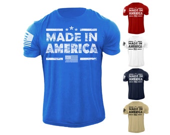 Made In America Men&#39;s Flag T Shirt USA Patriotic 100% Cotton