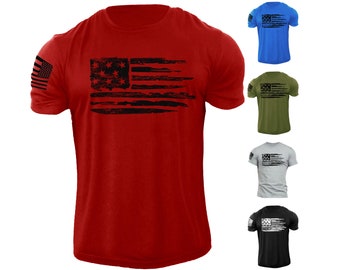 USA American Distressed Flag Patriotic Army Style T-Shirt for Men