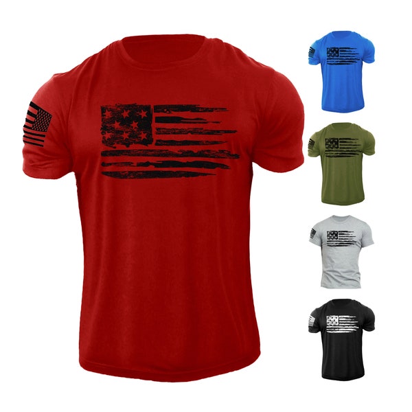 USA American Distressed Flag Patriotic Army Style T-Shirt for Men