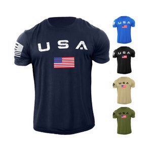 Men&#39;s USA Flag T Shirt American Patriotic 100% Cotton
