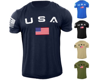 Men's USA Flag T Shirt American Patriotic 100% Cotton