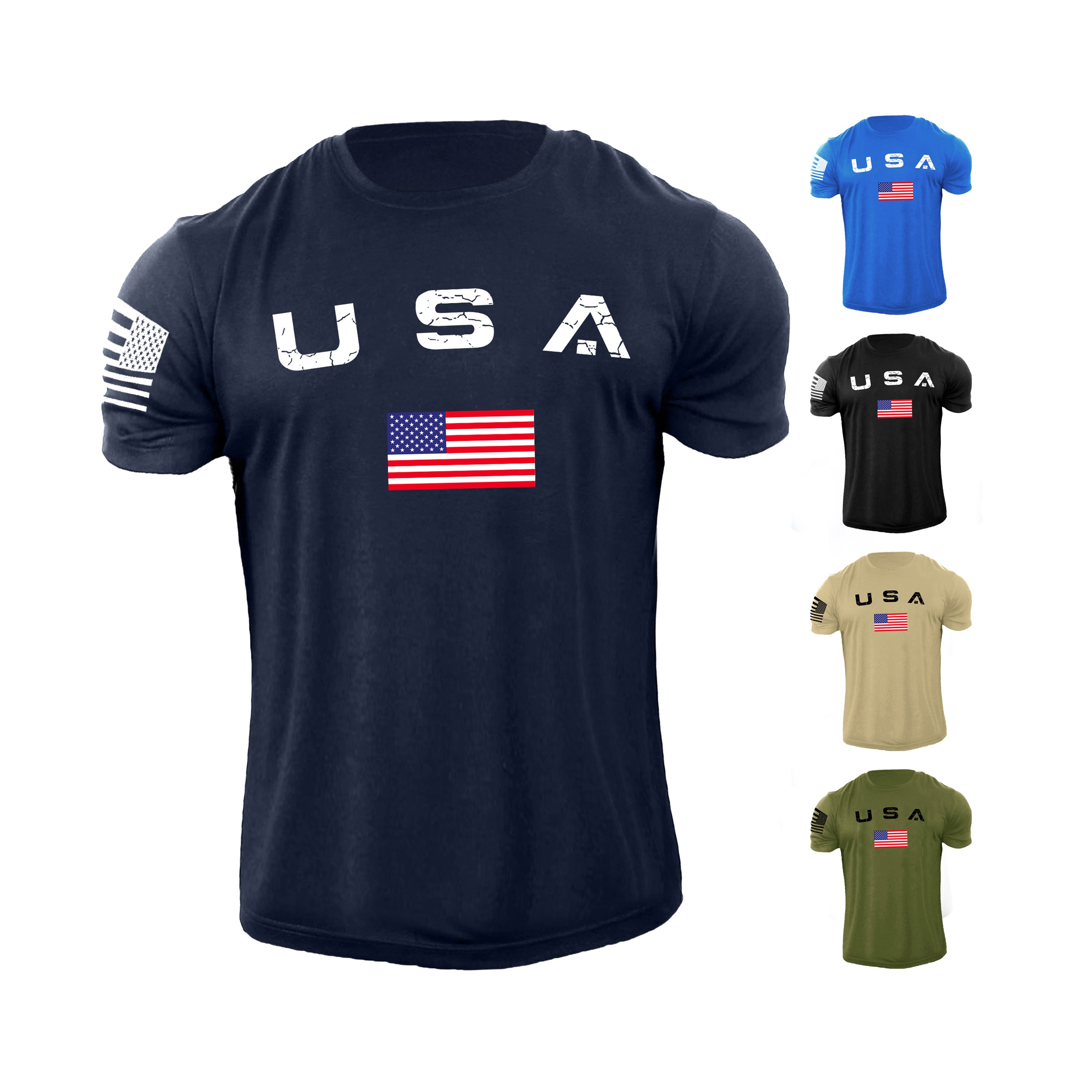 Men's USA Flag T Shirt American Patriotic 100% Cotton