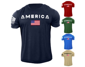 Men&#39;s USA Flag T Shirt Distress American Patriotic 100% Cotton