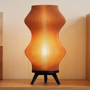 Sunset Amber Wavy Ribbed Table Lamp, Minimalist Ambient Desk Lamp, Japandi Scandi Decor, Solis