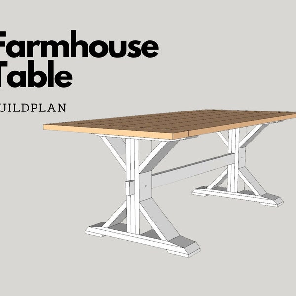 Farmhouse Dining Table - Build Plans, Instant PDF Download, Farmhouse Furniture, DIY, Woodworking, Woodworking Plan, Farm Table Project