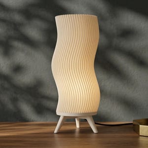 Wavy Table Lamp, Minimalist Ribbed Desk Light, Japandi, Neutral Modern Nightstand Decor, Lumin Wave