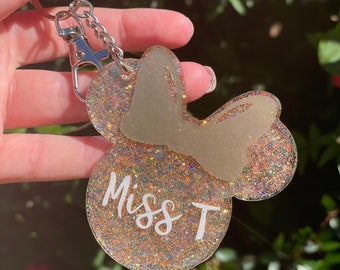 Glitter Keychain with mouse head and cute bow