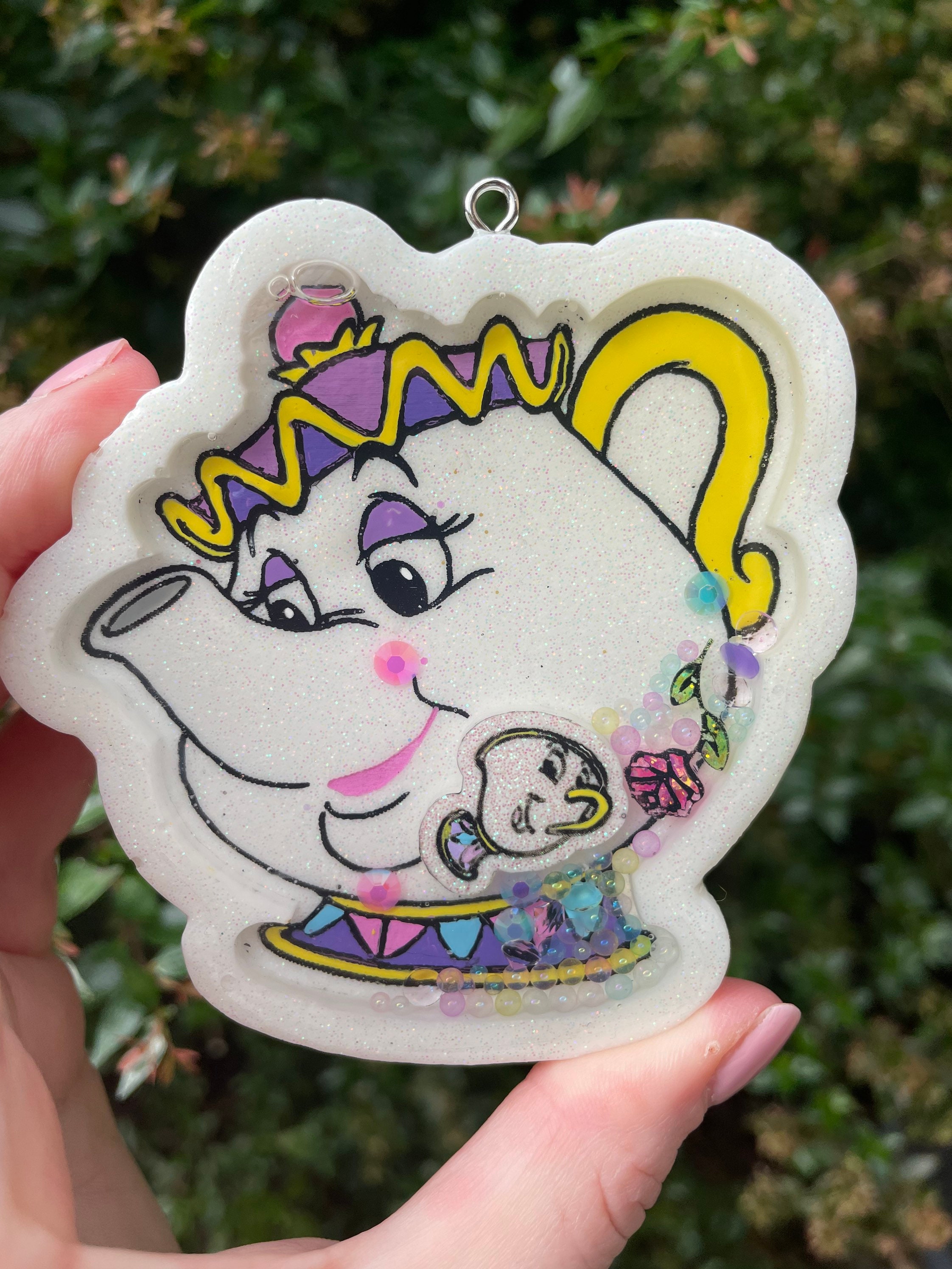 Mrs Teapot shaker charm keychain | keyring | magnet | badge reel | phone  grip | hand-made | hand painted | gift | beauty | beast | chip