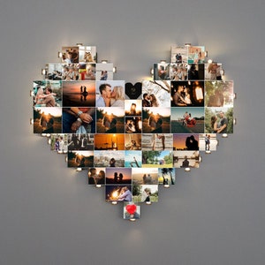 Heart Photo Collage Frame with LED Lights: Unique Engagement Gift