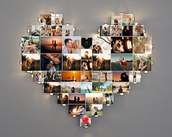 Heart Photo Collage Frame with LED Lights: Unique Engagement Gift