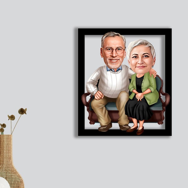 80th Birthday Gift For Woman Wooden Caricature Frame Custom Family Portrait İllustration Personalized Gifts For Grandmother Photo To Cartoon