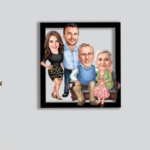 Doordachte geschenken voor haar aangepaste cartoonportret van foto houten frame familie illustratie verjaardagscadeau voor man karikatuur