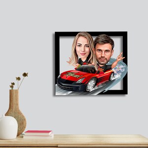 Regalo de relación a larga distancia para novio Imagen Marco de madera Ilustración fotográfica personalizada Regalo de compromiso Retrato de dibujos animados de la foto