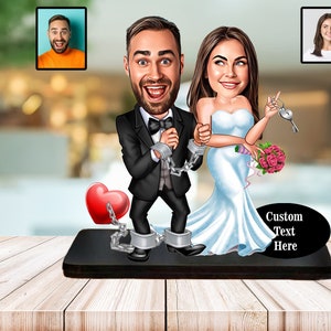 Wedding Gift For Couple Personalized Unique Wedding Gift For Bride Wooden Caricature Figurine 25th 40th Wedding Anniversary Gift For Couple image 1