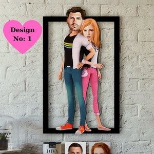 Personalisiertes Cartoon Portrait vom Foto| Lustige trendige Wandkunst | Home Decor personalisiertes Geschenk für Sie Geburtstag Geschenk personalisiert Paar Karikatur