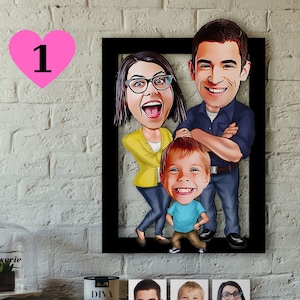 Custom Family Portrait, Caricature Personalized 3d caricature Wooden Wall Art, Custom Cartoon, Anniversary Gift For Mother, Father or Him