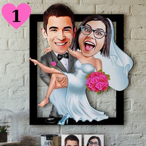 Wedding Gift, Custom Married Couple Cartoon Wooden Wall Art, Caricature Portrait, Married Couple, Couples Portrait, Anniversary Gift