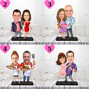 Personalized Couple Caricature from Your Photo, Custom Wooden Figurine Trinket with Name Sign, Birthday Gift for Boyfriend or Girlfriend