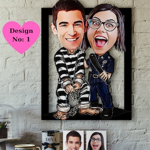 Couples Portrait Aimé Un Portrait Photo à Dessin Animé Drôle Trendy Wall Art Personnalisé Couple Portrait Illustration Personéliser Couple Caricature