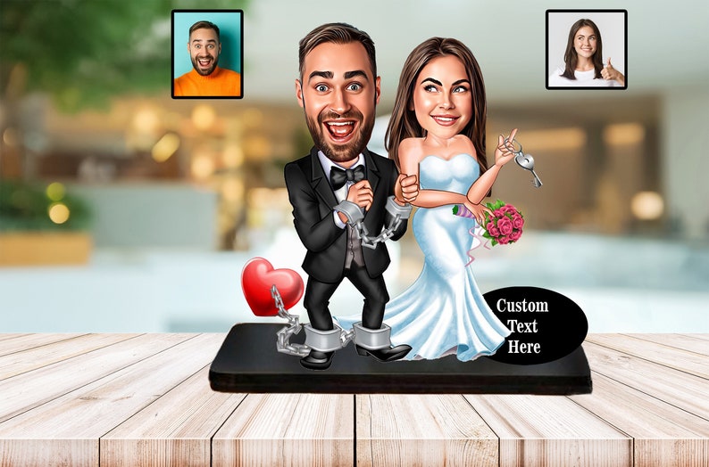 Wedding Gift For Couple Personalized Unique Wedding Gift For Bride Wooden Caricature Figurine 25th 40th Wedding Anniversary Gift For Couple image 1