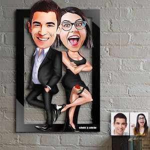 Family Portrait Gift Caricature Personalized, 5th Anniversary Gift For Him, Couple Gift, 3d Wooden Art Wooden Wall Decor, Drawing From Photo