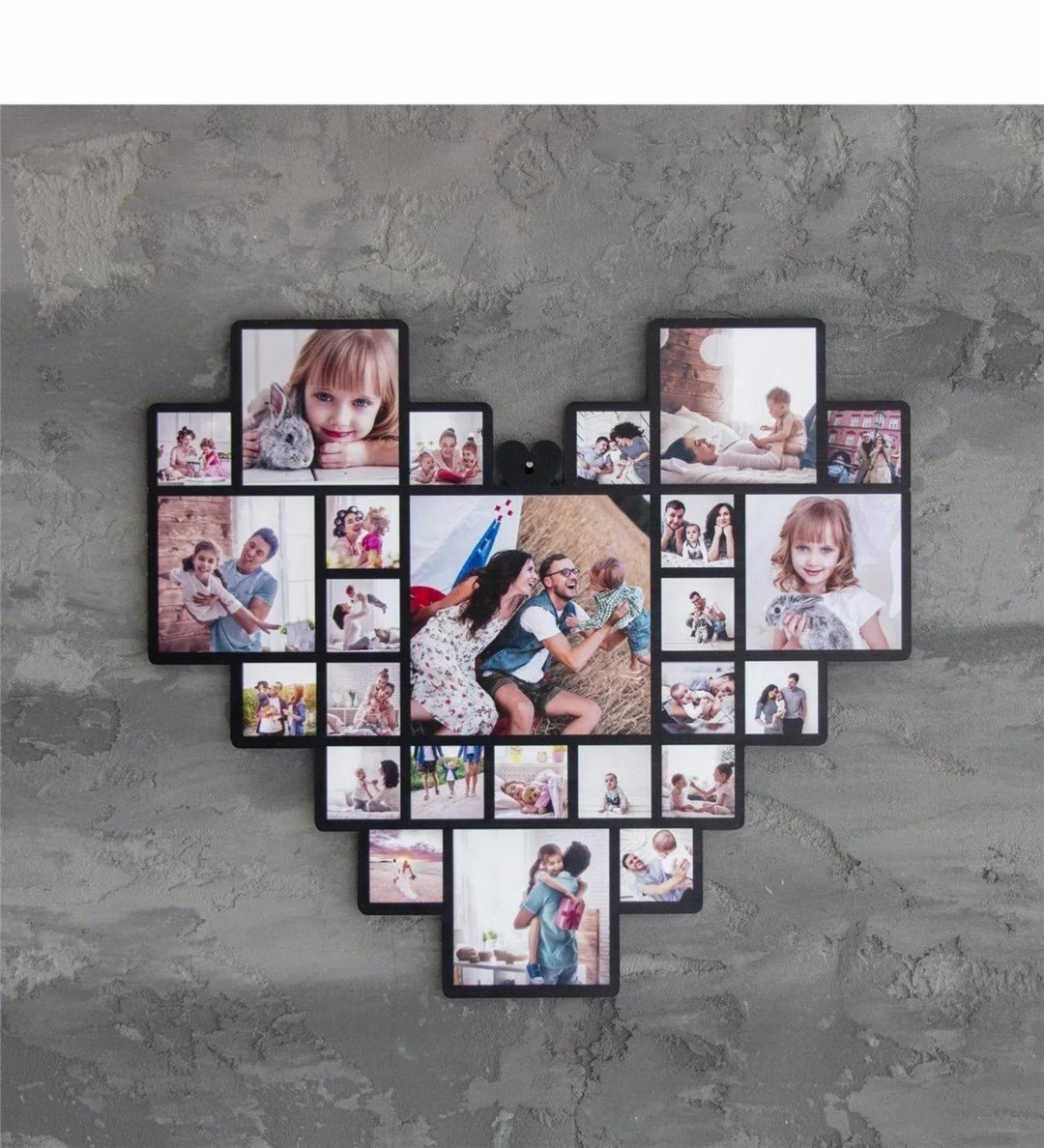 Custom Collage Frame, Heart Shaped Wood Board Multiple Photo Frame 25