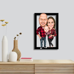 Houten frame cartoon portret van foto aangepaste illustratie wall art decor 80e verjaardag cadeau voor mannen unieke huwelijkscadeau karikatuur