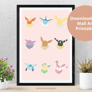 Eeveelution Pokémon downloadbare digitale Wandkunst | Eevee Printable Art | Pokémon Raum Dekor