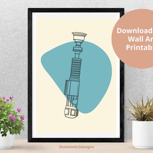 Cyfrowa sztuka ścienna Star Wars Lightsaber | Boho Luke Skywalker Lightsaber Instant Download Wall Art | Wydruki Boho | Dekoracja pokoju Star Wars