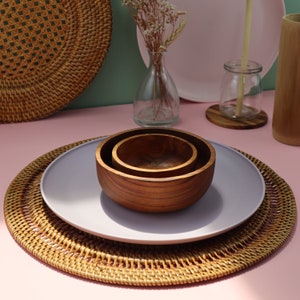 Indonesian Bali Brown Spiral Rattan Charger Plate - Hand Woven Wicker Straw Placemat