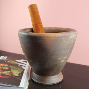 Thai Lao Khmer Burmese Mortar and Pestle 3 Pieces Set (Krok for Green Papaya Salad and Tum)