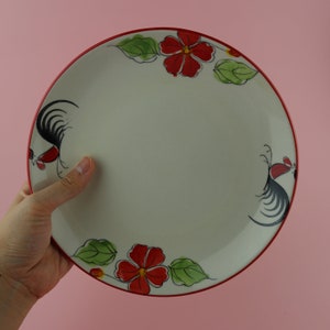 Vintage Thai Ceramic Plate: Rooster & Flower Design