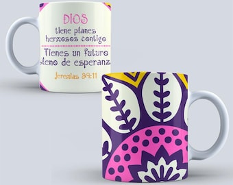 Tazas para Cafe de 11 oz "Dios tiene planes Hermosos contigo"