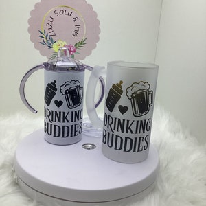 DRINKING BUDDIES SET -16oz Beer Mug and 12oz sippy cup, gift set for dad