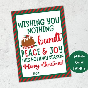Nothing Bundt Holiday Card Digital Download, Nothing Bundt Peace and Joy Teacher/Staff Thanksgiving Card, Bundt Cake Gift Tag