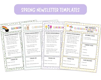 Spring Newsletter Templates, Class Newsletter, March Newsletter, April Newsletter, May Newsletter, Editable Newsletter
