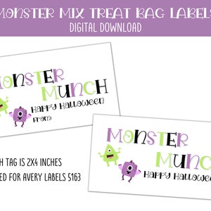 Monster Munch Bag Label, Monster Munch Party Favor Label. Class Halloween Party Treat Label, Halloween Class Treat Tag