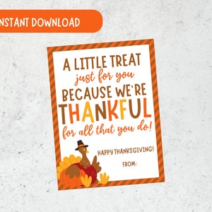 Thankful Gift Tag, Teacher Thanksgiving Gift Tag, PTA Teacher Gift Tag