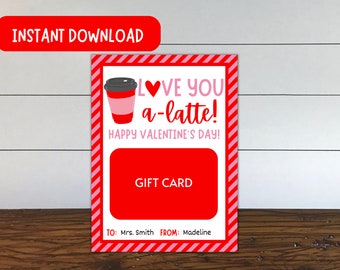 Titular de la tarjeta de regalo de café del Día de San Valentín, Titular de la tarjeta de regalo Love You a Latte, Titular de la tarjeta de regalo de café, Tarjeta del Día de San Valentín