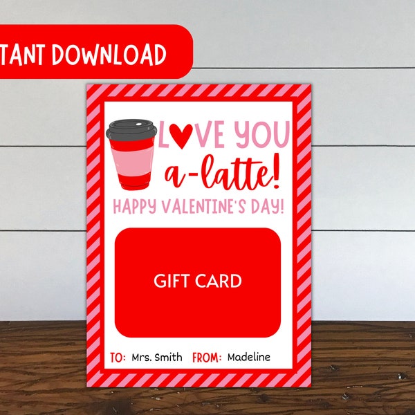 Valentine's Day Coffee Gift Card Holder, Love You a Latte Gift Card Holder, Coffee Gift Card Holder, Valentines Day Card