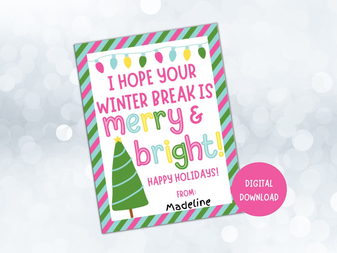 Merry and Bright Gift Tag, Teacher Gift Tag, Student Class Gift Tag ...