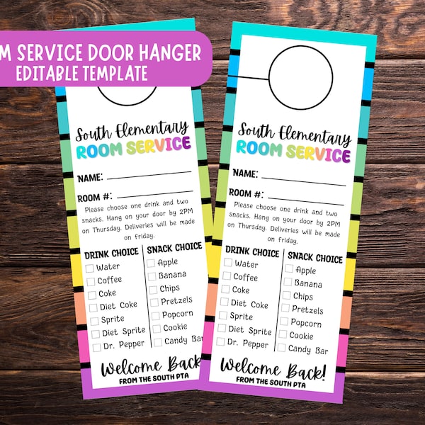 Back to School Room Service Door Hanger, PTA Room Service Door Hanger, Room Service Door Hanger Template, Back to School, PTA Back to School