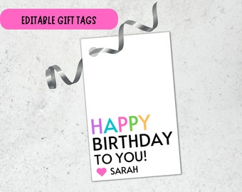 Birthday Gift Tags, Editable Birthday Gift Tags, Happy Birthday Gift Tags