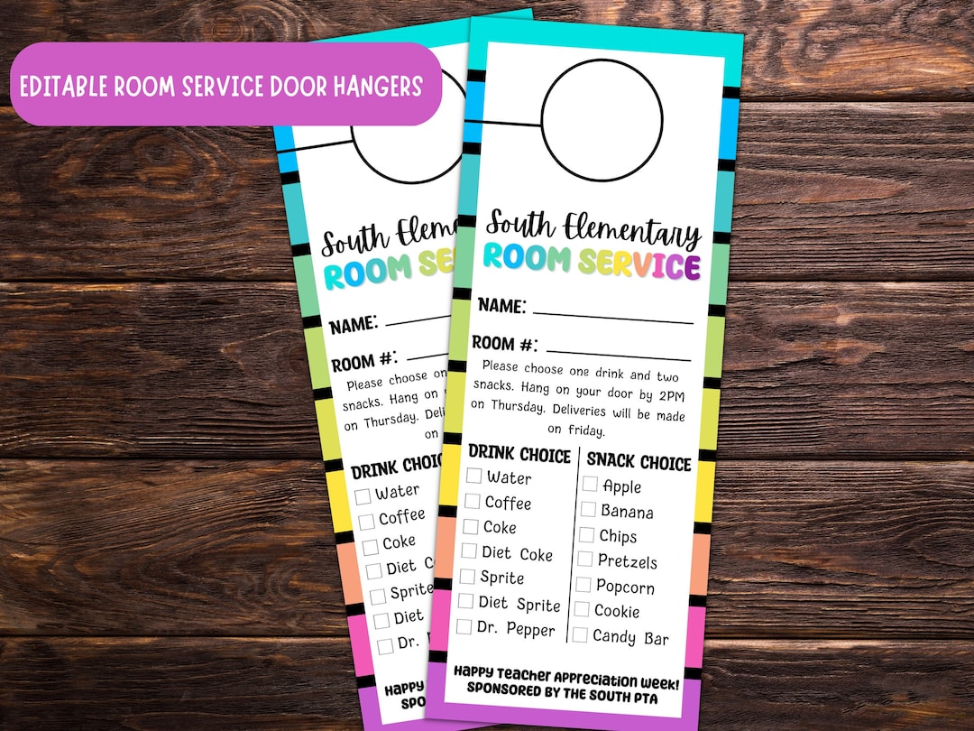 Teacher Appreciation Room Service Door Hanger, PTA Room Service Door
