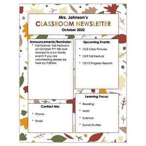 Editable Fall Classroom Newsletter Template, Teacher Newsletter ...