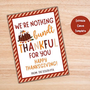 Cartão de agradecimento Nothing Bundt para download digital, cartão de agradecimento Nothing Bundt para professores/funcionários, etiqueta para presente de bolo Bundt