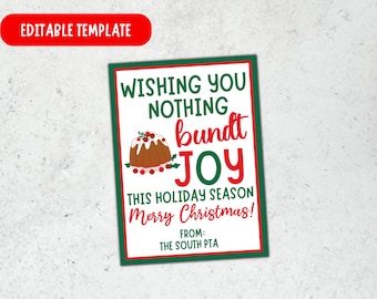 Nothing Bundt Joy Gift Tag, Christmas Gift Tag, Christmas Bundt Cake Gift Tag, Holiday Gift Tag